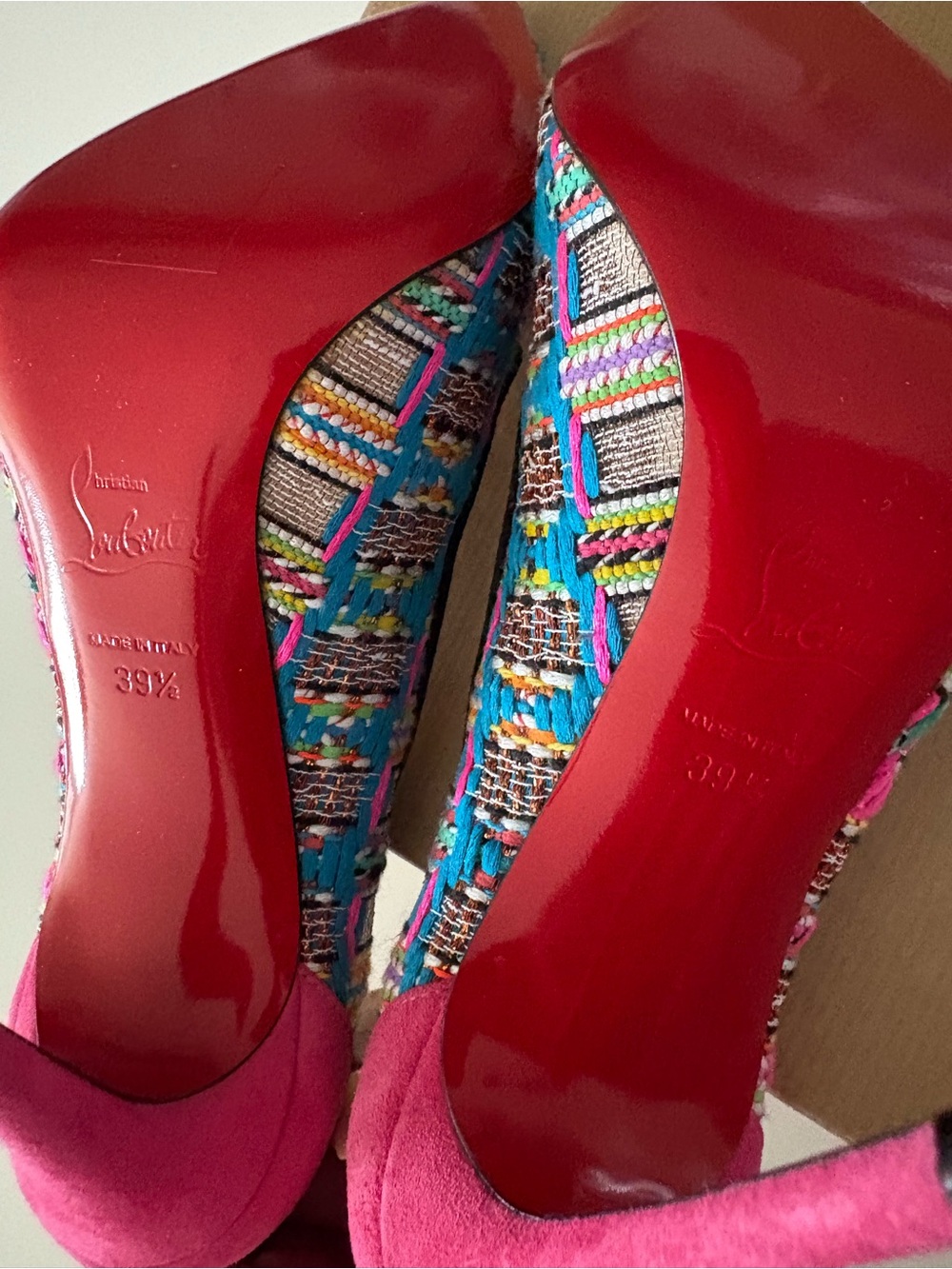 Christian Louboutin Multicolor Tweed Pointed Toe Pumps with Pink Heel - Picture 5 of 5